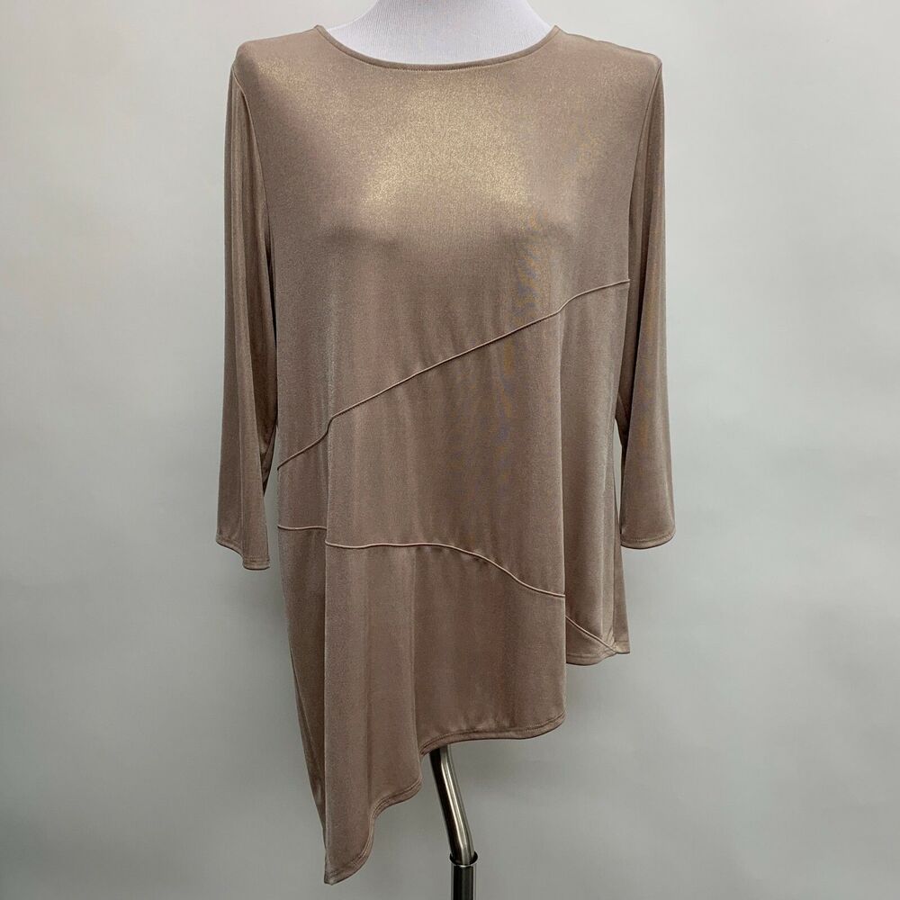 Travelers by Chico's Top Size 2 Large 12‎ Liquid Shimmer Gold Seamed Sierra NWT